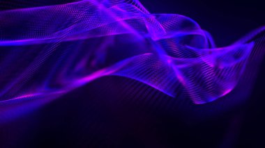 Dijital teknoloji geçmişi. Parlayan noktaların dinamik dalgası. Sunum tasarımı için fütüristik arka plan. 3d.