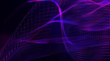 Dijital teknoloji geçmişi. Parlayan noktaların dinamik dalgası. Sunum tasarımı için fütüristik arka plan. 3d.