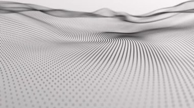 Dynamic wave of glowing particles. Data flow information. Abstract wave in white background. Wave of particles. 3d rendering. 4k animation.