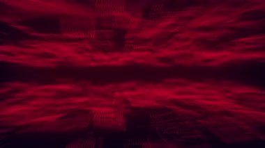Digital background with moving glowing particles. Futuristic hi-tech illustration. Concept of data transfer in cyberspace. Big data visualization. 3d rendering. 4k animation