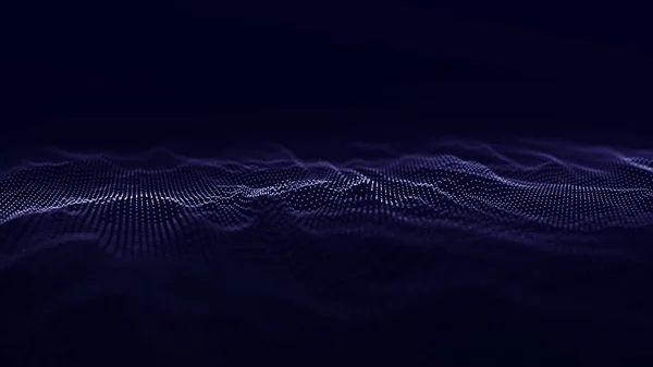 粒子的波涛浪3D 摘要数字景观 技术背景 — 图库照片