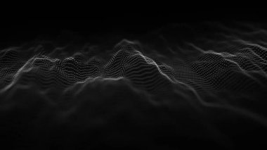 Abstract digital background. Dynamic wave of glowing particles. Data flow information. Concept of digital communication. Big data visualization. 3D rendering. 4k