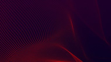 Parçacık dalgası. 3 boyutlu dalga. Soyut dijital manzara. Teknoloji geçmişi. resimleme.