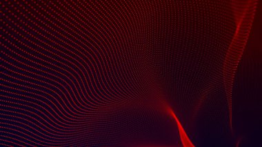 Parçacık dalgası. 3 boyutlu dalga. Soyut dijital manzara. Teknoloji geçmişi. resimleme.