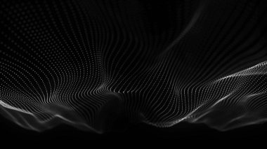 Teknoloji geçmişi. Parçacıkların soyut dijital dalgası. Gelecekçi nokta dalgası. 3d