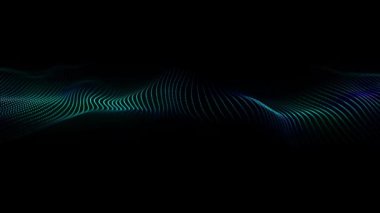 Parlayan parçacıkların dinamik dalgası. Veri akışı bilgisi. Parçacık dalgası. 3D görüntüleme. 4k animasyon.