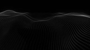 Teknoloji geçmişi. Parçacıkların soyut dijital dalgası. Gelecekçi nokta dalgası. 3d