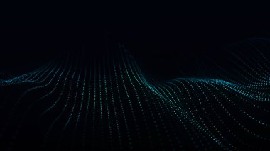 Dijital teknoloji geçmişi. Parlayan noktaların dinamik dalgası. Sunum tasarımı için fütüristik arka plan. 3d oluşturma