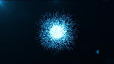 Veri görselleştirme. Soyut 3D fütüristik küre. Parçacıklar ve Enerji akıyor. Fütürist dijital arka plan. 3D görüntüleme. 4k.