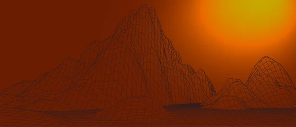 抽象的なデジタル風景 ワイヤーフレームの風景の背景 3D未来的なベクトル図 — ストックベクタ