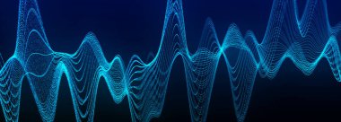 Parlayan parçacıkların dinamik dalgası. Veri akışı bilgisi. Dijital iletişim kavramı. Büyük veri görselleştirmesi. 3 boyutlu görüntüleme. Geniş Ekran.