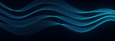 Parlayan parçacıkların dinamik dalgası. Veri akışı bilgisi. Dijital iletişim kavramı. Büyük veri görselleştirmesi. 3 boyutlu görüntüleme. 3d Geniş Ekran