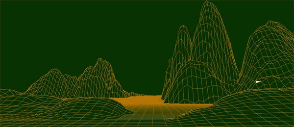 Абстрактный Цифровой Ландшафт Пейзаж Wireframe Трехмерная Футуристическая Векторная Иллюстрация — стоковый вектор