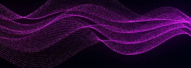 Parlayan parçacıkların dinamik dalgası. Veri akışı bilgisi. Dijital iletişim kavramı. Büyük veri görselleştirmesi. 3 boyutlu görüntüleme. 3d Geniş Ekran