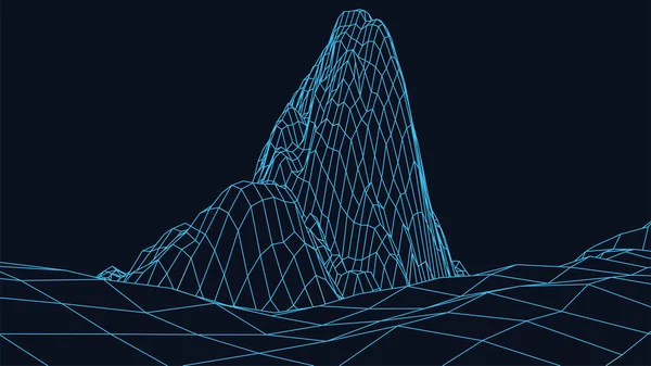 摘要数字景观 线框景观背景 3D未来学矢量说明 — 图库矢量图片