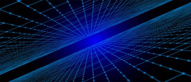 Karanlık arka planda gelecekteki noktalar. Teknoloji mi yoksa Bilim Sancağı mı? Büyük veri dijital kodu. 3 boyutlu görüntüleme. Vektör illüstrasyonu.