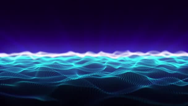 Dynamic Wave Glowing Particles Abstract Digital Background Data Flow Information — Vídeo de Stock