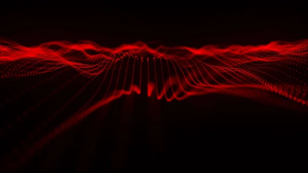 Wave of particles. Wave 3d. Abstract digital landscape. Technology background. illustration.