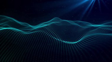 Abstract digital background. Dynamic wave of glowing particles. Data flow information. Concept of digital communication. Big data visualization. 3D rendering. 4k