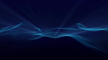Abstract digital background. Dynamic wave of glowing particles. Data flow information. Concept of digital communication. Big data visualization. 3D rendering. 4k