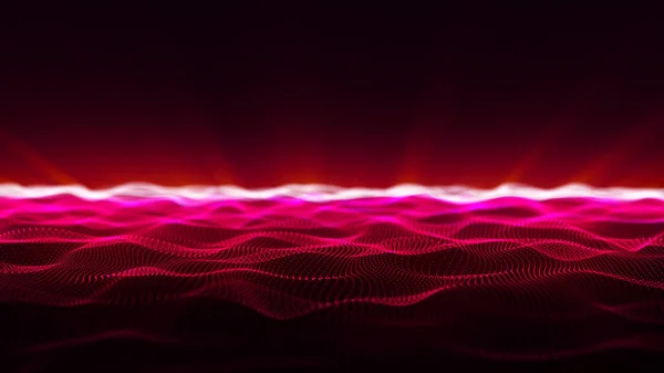 Abstract digital background. Dynamic wave of glowing particles. Data flow information. Concept of digital communication. Big data visualization. 3D rendering.