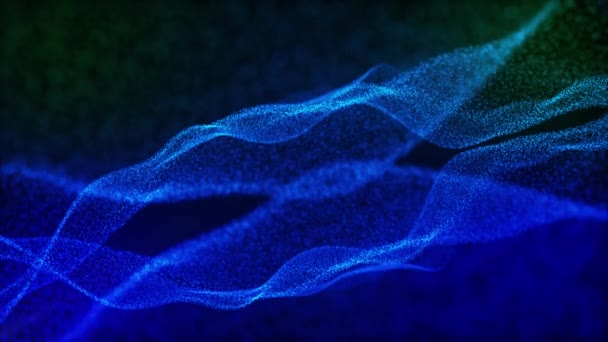 光る粒子のダイナミックな波 デジタル技術の背景 4Kだ 3Dレンダリング — ストック動画