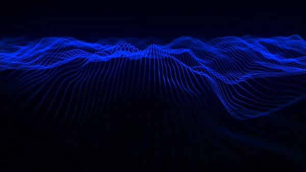 技术背景 抽象的数字粒子波 未来主义的波尖 技术或科学横幅 3D渲染 — 图库照片