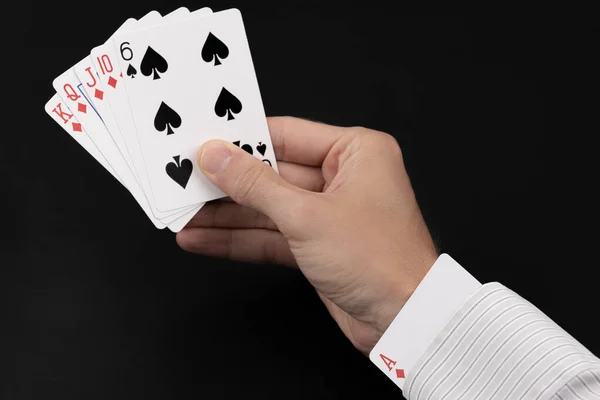 Person Holding Deck Cards Ace Sleeve — 스톡 사진