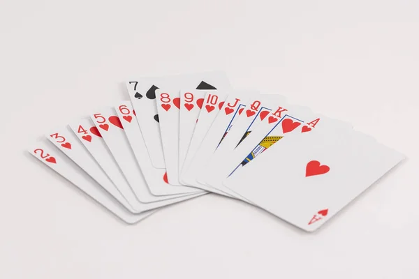 Set Playing Cards Horizontal Spread One Different Card Isolated — Stock Photo, Image