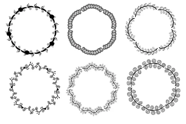 Çiçekli yuvarlak çerçeveler ve bitki silueti vektör çizimi