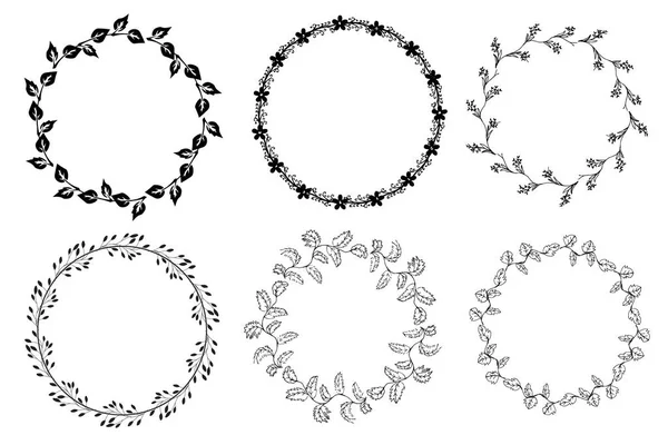 Molduras Redondas Florais Ilustração Vetorial Silhueta Plantas —  Vetores de Stock