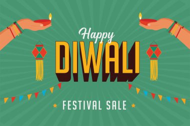 Festival arka plan şablonu tasarımlı Mutlu Diwali tipografisi