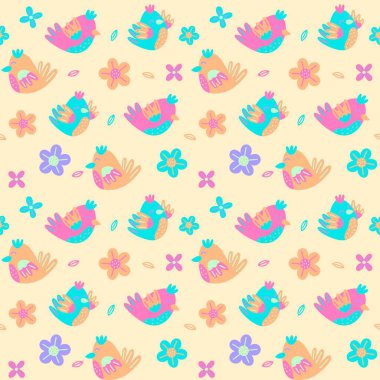 Bahar Kuşları Ilık renklerle kusursuz desen