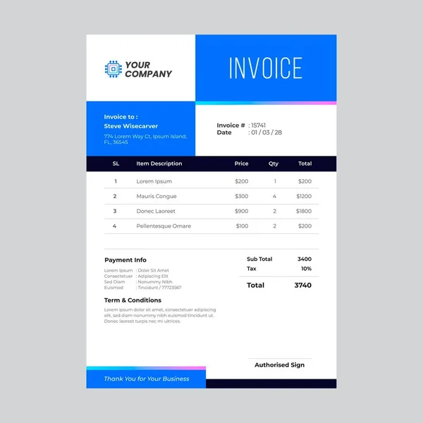 Technology Corporate Microelectronic Blue Invoice Template — Stockvektor