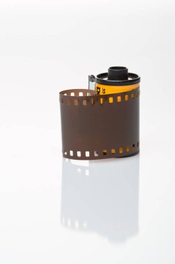 35 mm analog photo reel on a white background photograph taken in a photography studio