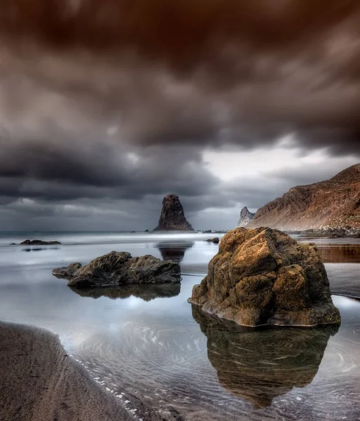 Sunset Benijo Anaga Beach Tenerife Canary Islands Spain — Fotografia de Stock