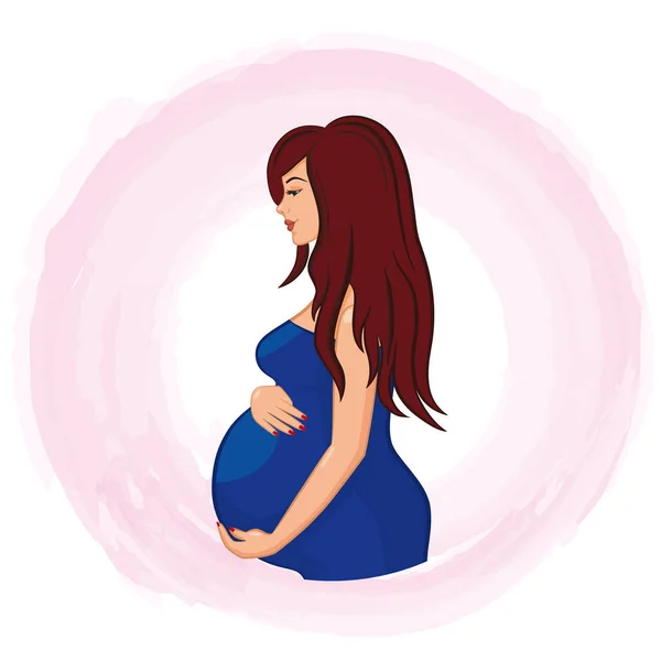 Beautiful Pregnant Woman Blue Dress Pregnant Woman Watercolor Background — Stock Vector