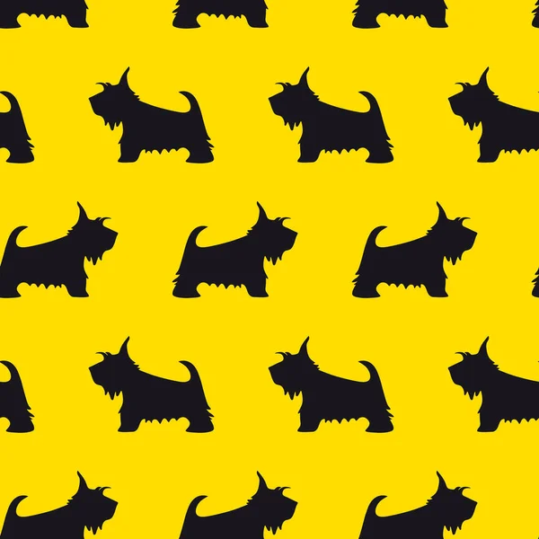 Seamless Pattern Scottish Terrier Silhouette Yellow Background — Vector de stock