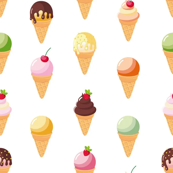 Endless Pattern Different Ice Cream Cones — Stock Vector