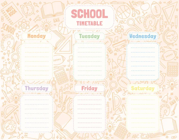 School Timetable Drawn Hand School Objects Flat Style School Timetable — Stockvektor