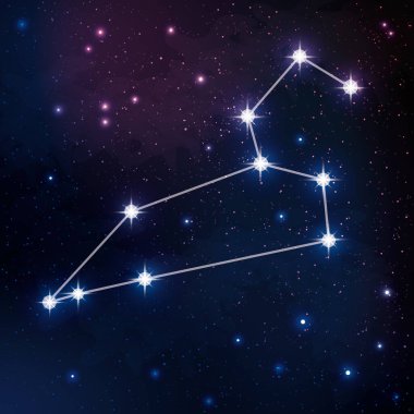 Gece gökyüzü vektör görüntüsünde Leo takımyıldızı. Zodiac takımyıldızlarından biri..