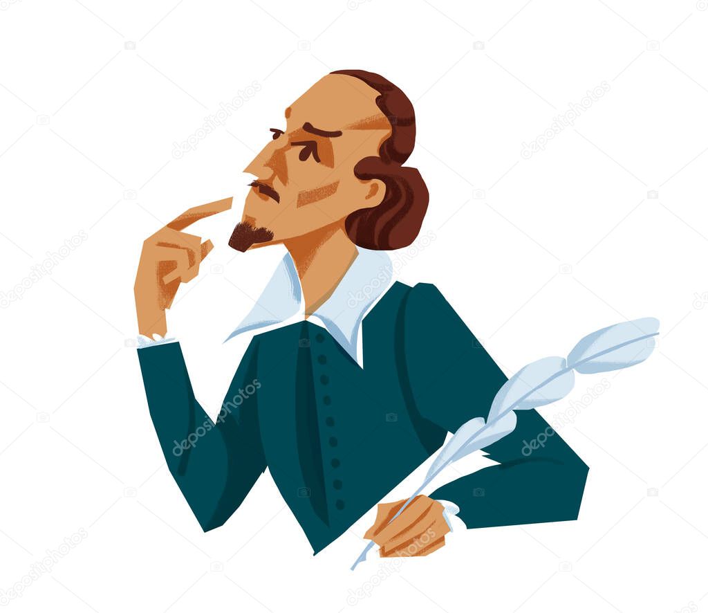 William Shakespeare thinking colour illustration