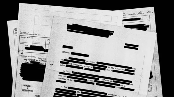 Redacted Document Montage Photocopy Textures Black Background — Stock Photo, Image