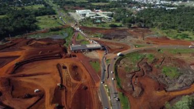 Foz do Iguacu, Parana, Brazil June 29, 2022 Aerial view of the works on Avenida das Cataratas. High quality 4k footage