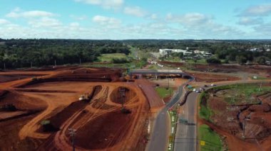Foz do Iguacu, Parana, Brazil June 29, 2022 Aerial view of the works on Avenida das Cataratas. High quality 4k footage