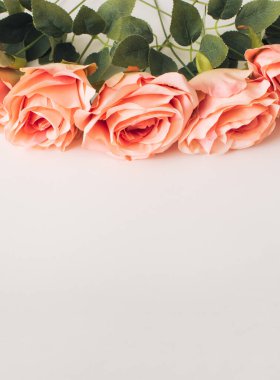 Elegant flower layout on bright white background. Minimal fashion aesthetic.