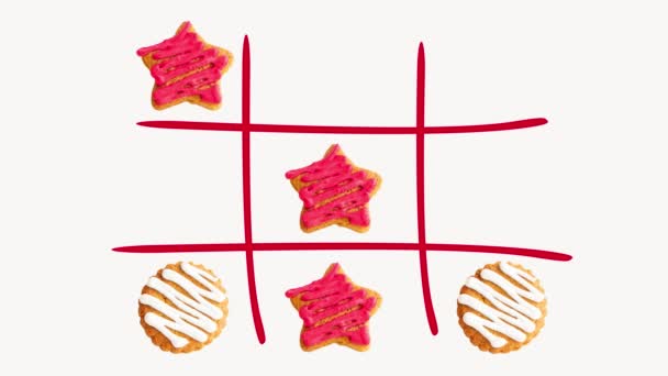 Édes Kreatív Tic Tac Toe Minta Készült Élénk Rózsaszín Cookie — Stock videók