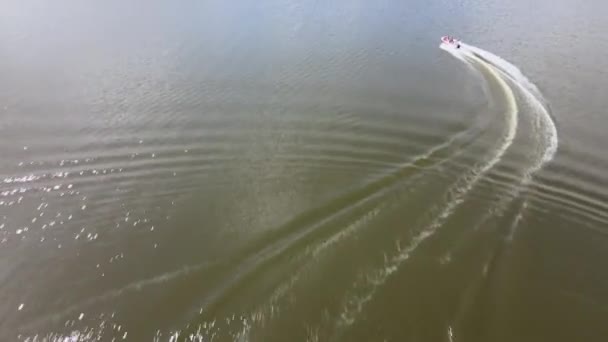 Fast Motorboat Necko Lake Drone Pursuit Motorboat Lake Necko — Stock video