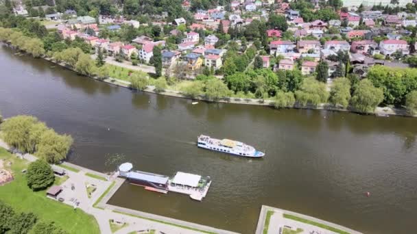 Panorama Augustow Drone View Augustow Canal Cruise Ships Sailboats Sailing — Stockvideo
