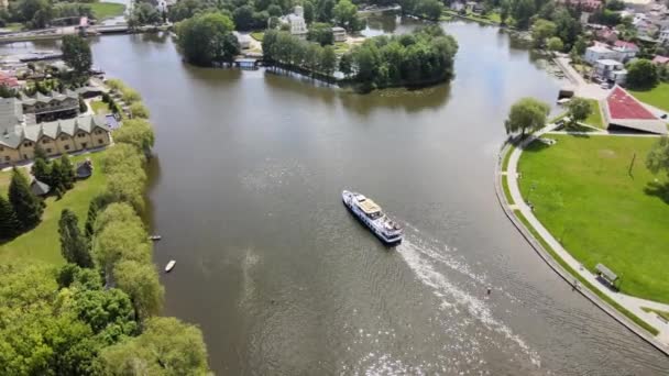 Panorama Augustow Drone View Augustow Canal Cruise Ships Sailboats Sailing — стокове відео